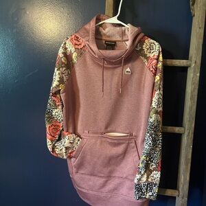 Burton Women's Hoodie with Floral Patterned Sleeves - Mauve